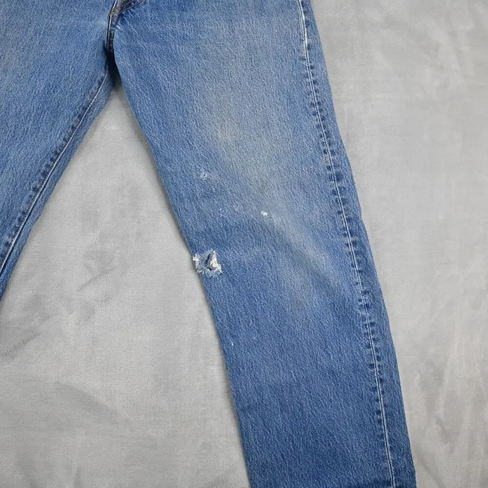 Levis Jeans 501 Mens 36x31 (33x32 Actual) Button Fly Distressed Blue Denim